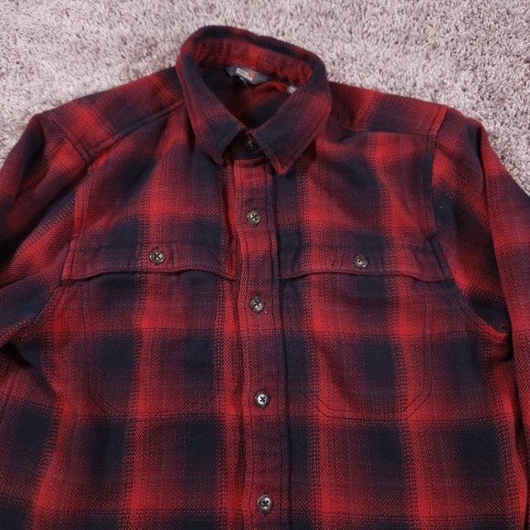 Royal Robbins Button Shirt Mens Small Long Sleeve Flannel Plaid Red Black Warm - Picture 6 of 13